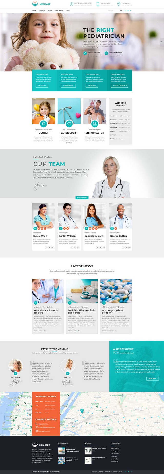 health and medical wordpress theme Medicare main homepage layout for clinic